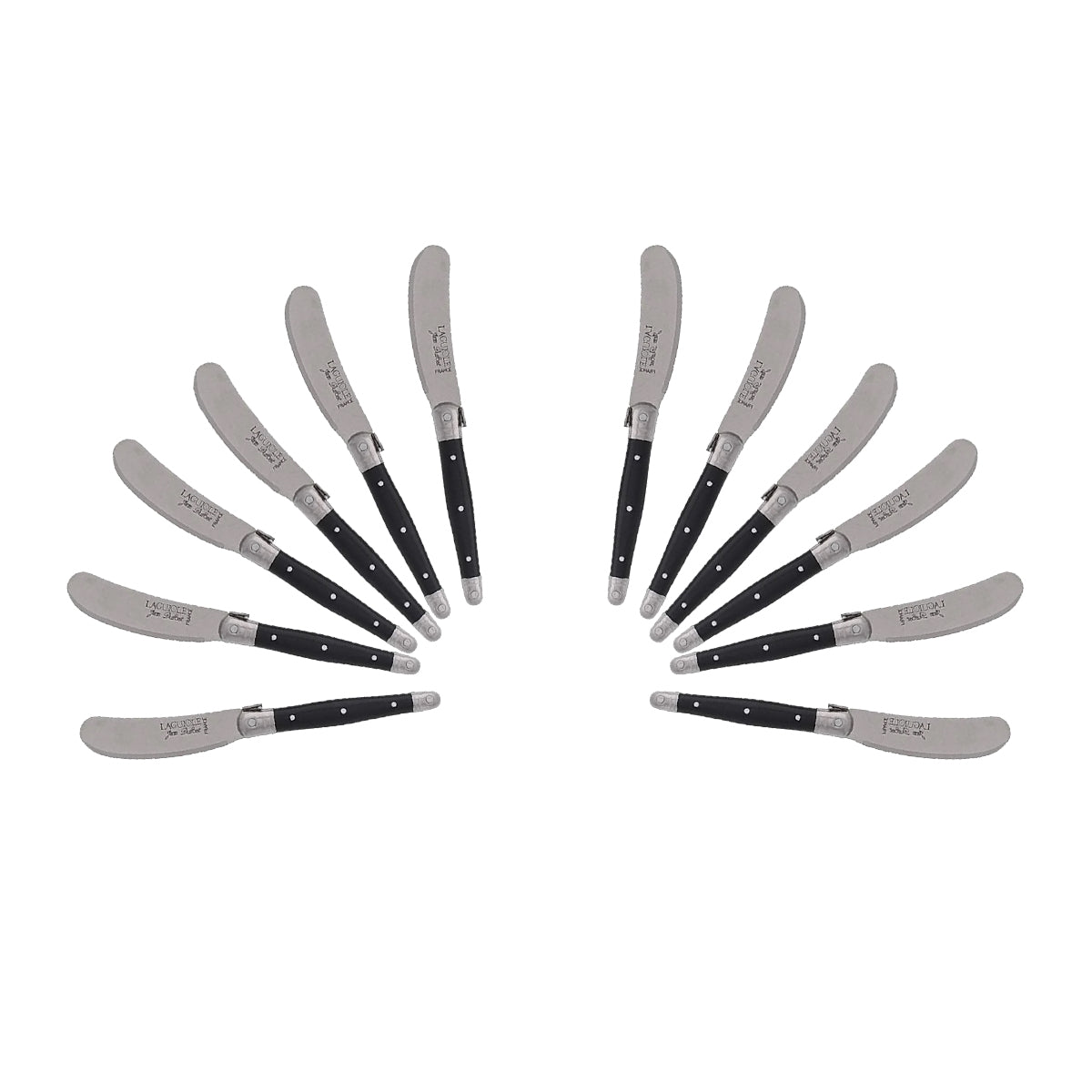 (D) Cheese Knives Butter Spreader Stainless Steel Knife Set Laguiole (12, Black)