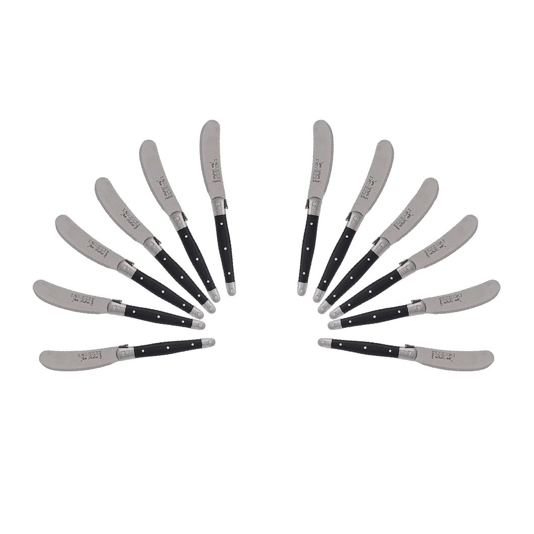 (D) Cheese Knives Butter Spreader Stainless Steel Knife Set Laguiole (12, Black)