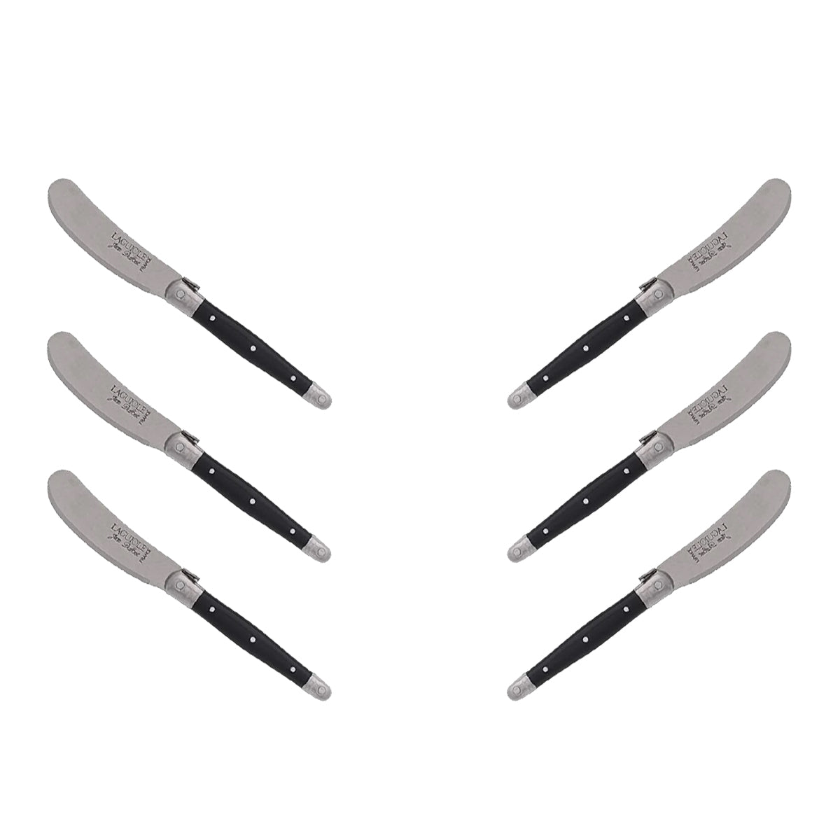 (D) Cheese Knives Butter Spreader Stainless Steel Knife Set Laguiole (6, Black)