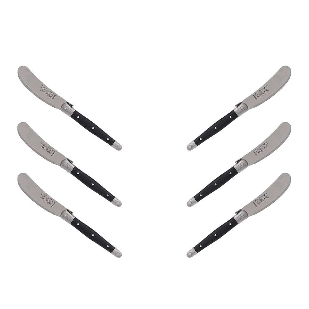 (D) Cheese Knives Butter Spreader Stainless Steel Knife Set Laguiole (6, Black)