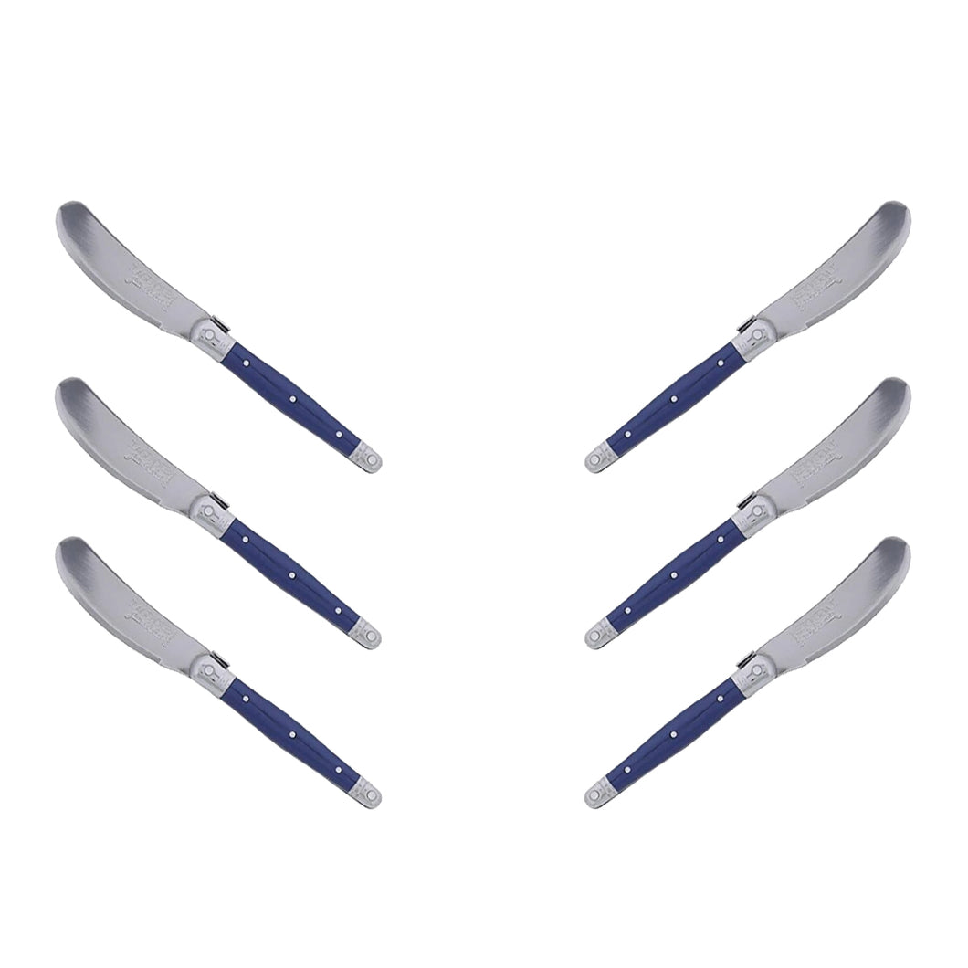 (D) Cheese Knives Butter Spreader Stainless Steel Knife Set Laguiole (6, Dark Blue)
