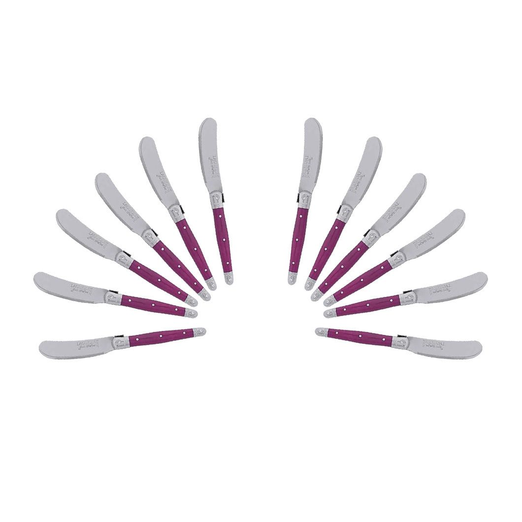 (D) Cheese Knives Butter Spreader Stainless Steel Knife Set Laguiole (12, Fuchsia)