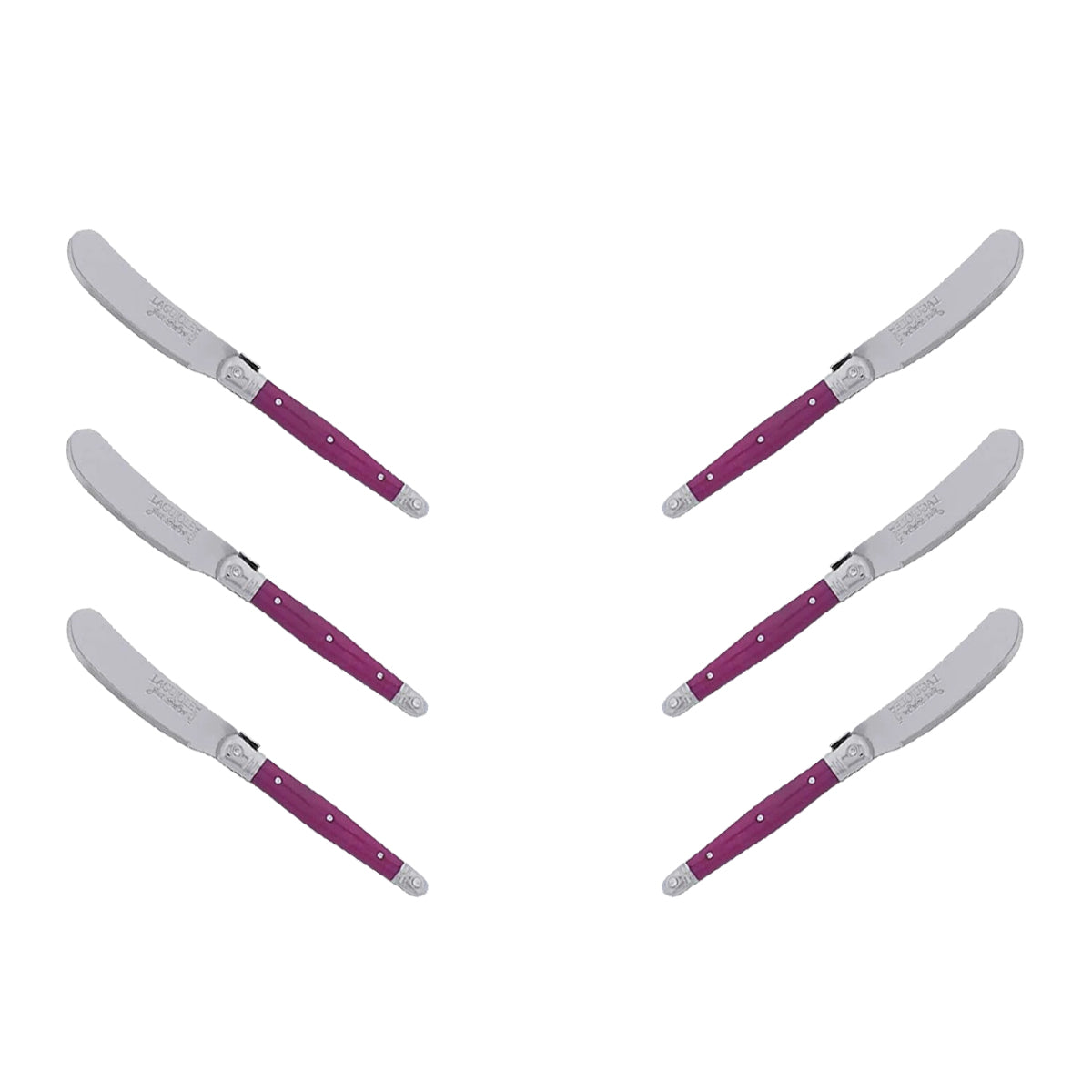 (D) Cheese Knives Butter Spreader Stainless Steel Knife Set Laguiole (6, Fuchsia)
