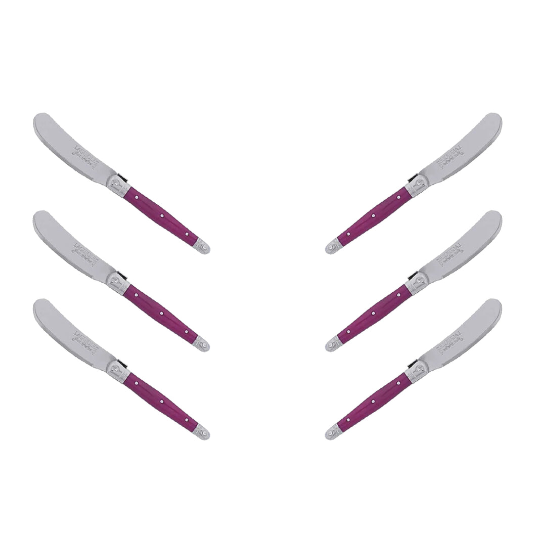 (D) Cheese Knives Butter Spreader Stainless Steel Knife Set Laguiole (6, Fuchsia)