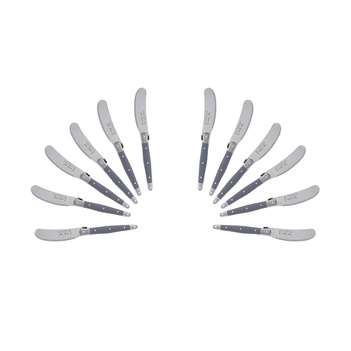 (D) Cheese Knives Butter Spreader Stainless Steel Knife Set Laguiole (12, Gray)