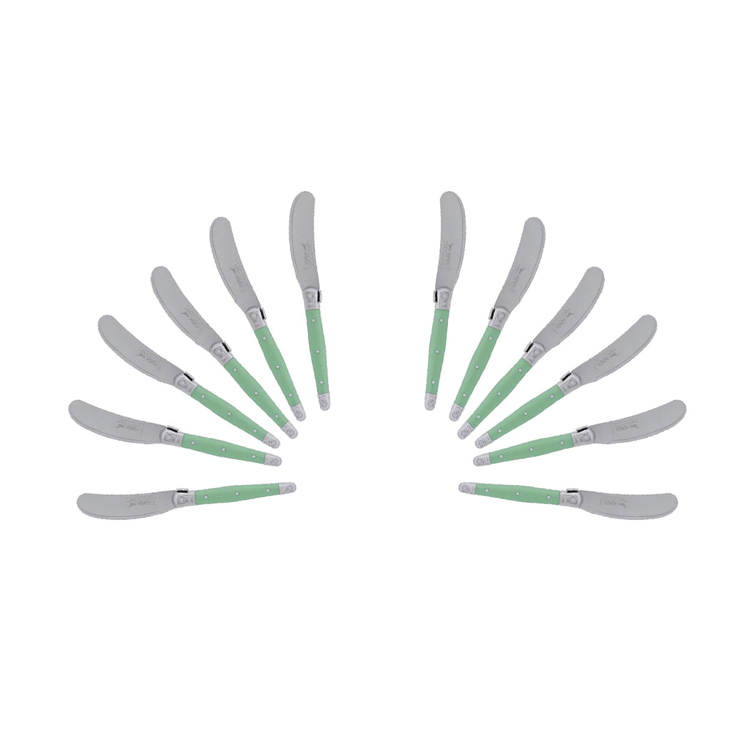 (D) Cheese Knives Butter Spreader Stainless Steel Knife Set Laguiole (12, Green A)