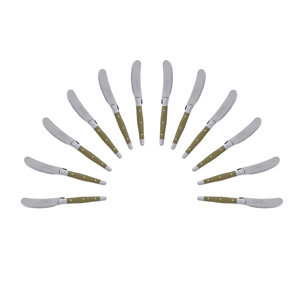 (D) Cheese Knives Butter Spreader Stainless Steel Knife Set Laguiole 12PC, Olive