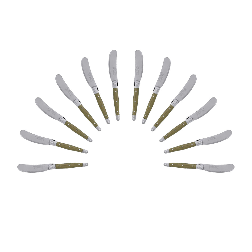 (D) Cheese Knives Butter Spreader Stainless Steel Knife Set Laguiole 12PC, Olive