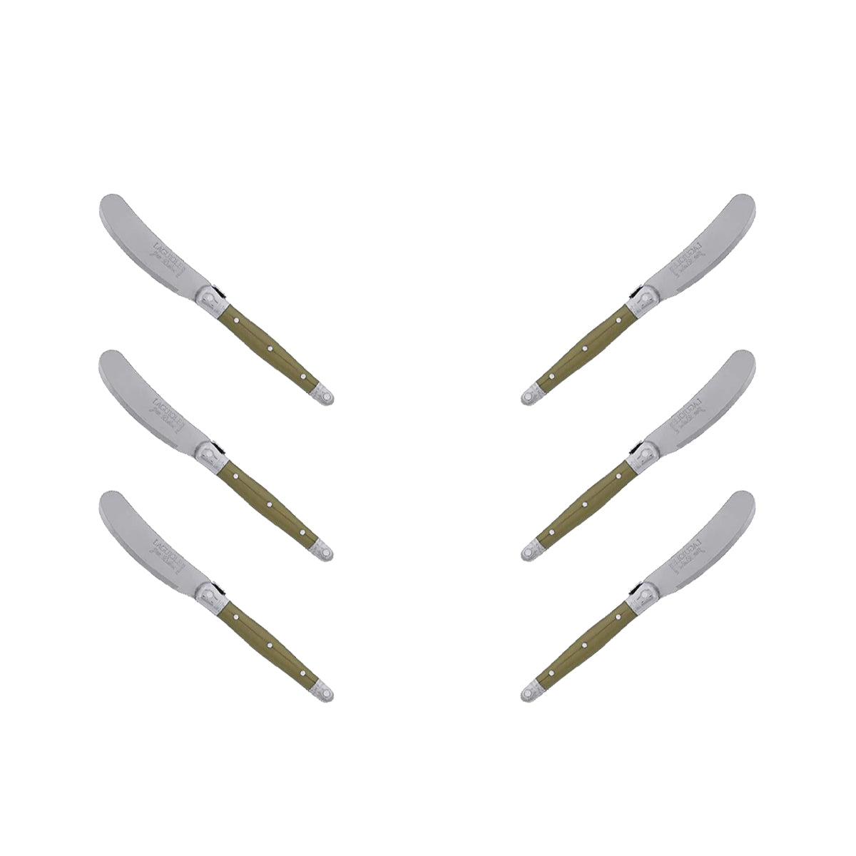(D) Cheese Knives Butter Spreader Stainless Steel Knife Set Laguiole (6 PC, Olive)
