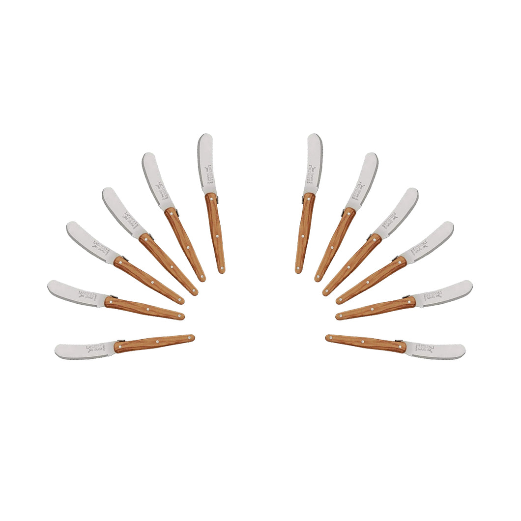 (D) Cheese Knives Butter Spreader Stainless Steel Knife Set Laguiole (12, Wood)