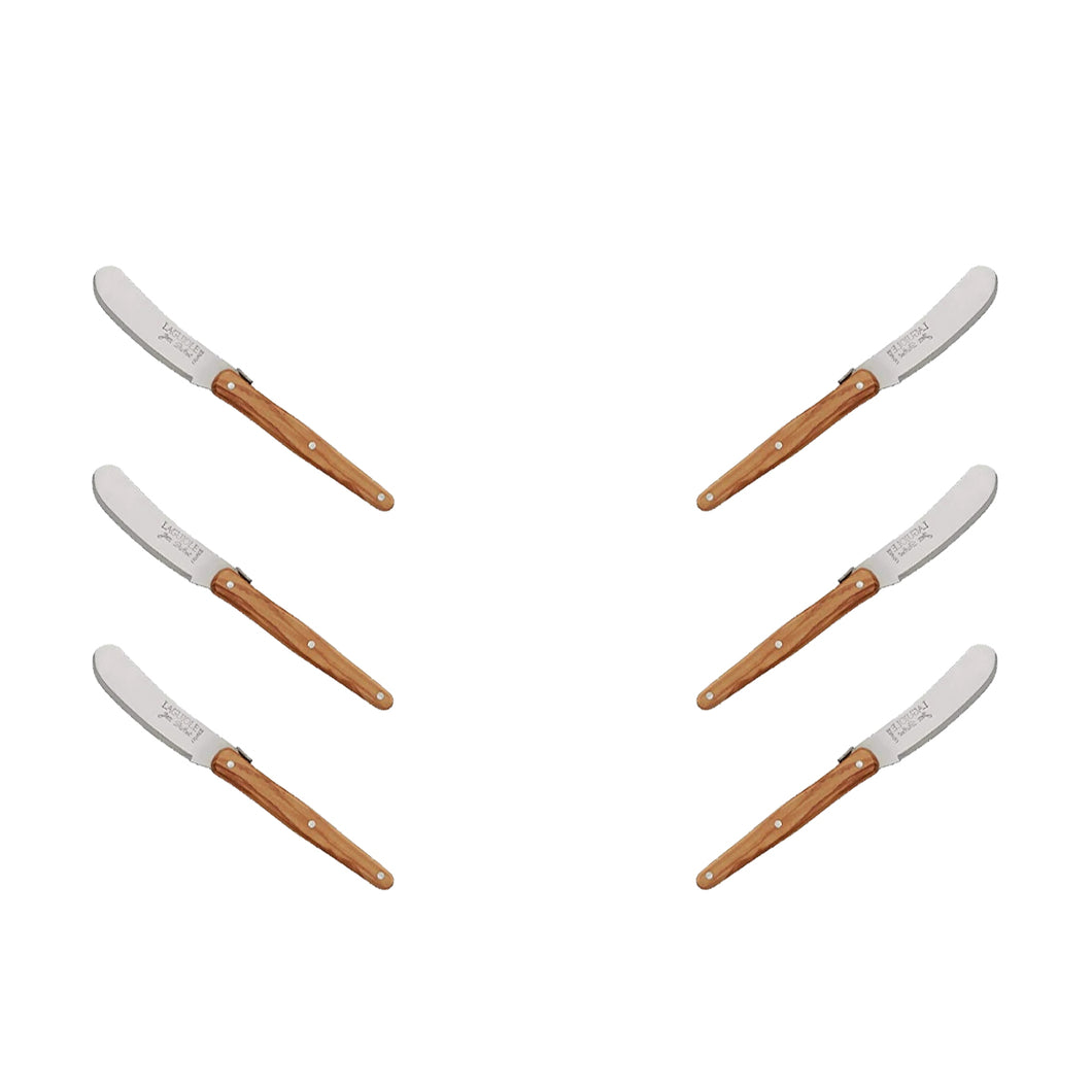 (D) Cheese Knives Butter Spreader Stainless Steel Knife Set Laguiole (6, Wood)
