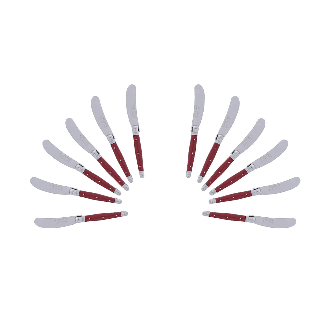 (D) Cheese Knives Butter Spreader Stainless Steel Knife Set Laguiole (12, Red)