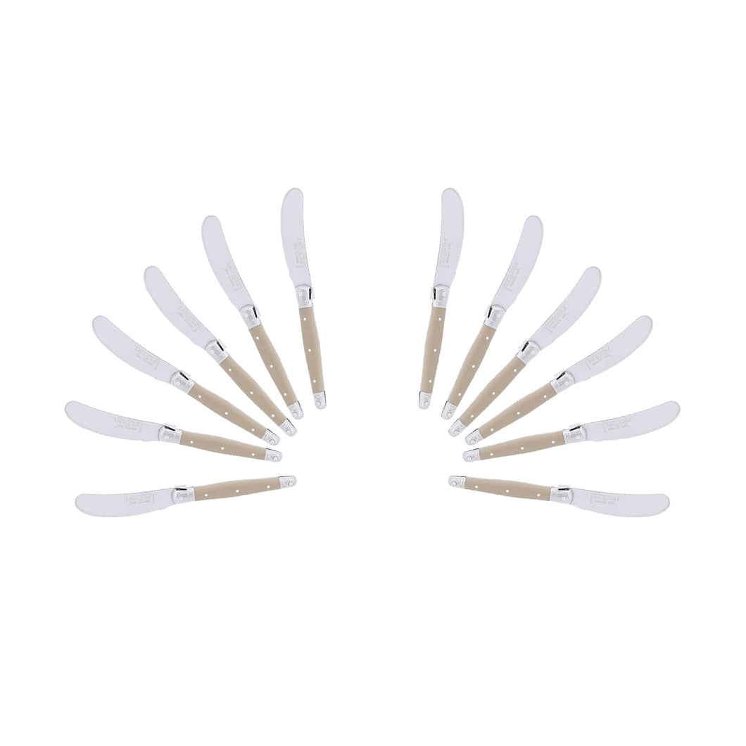 (D) Cheese Knives Butter Spreader Stainless Steel Knife Set Laguiole (12, Taupe)