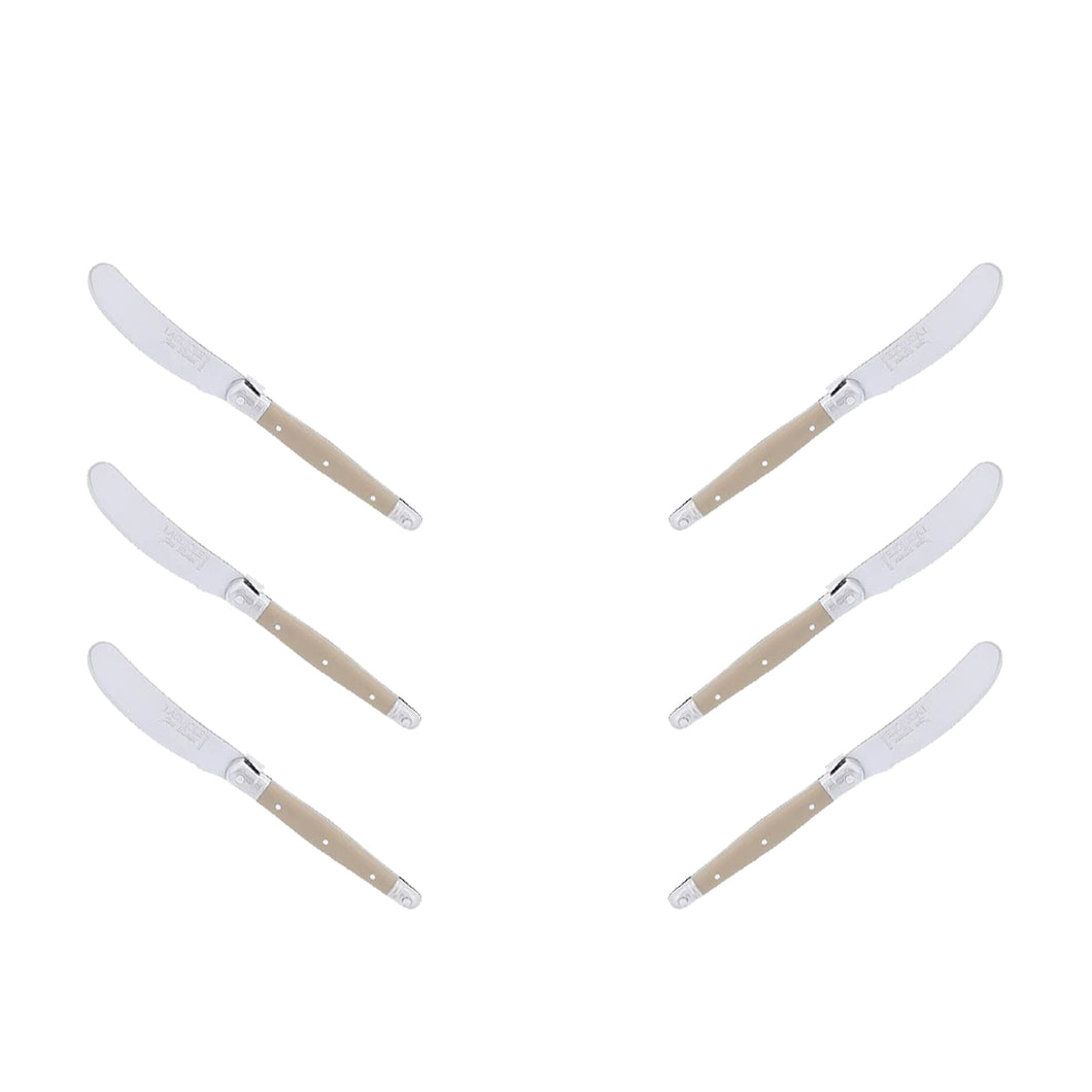 (D) Cheese Knives Butter Spreader Stainless Steel Knife Set Laguiole (6, Taupe)