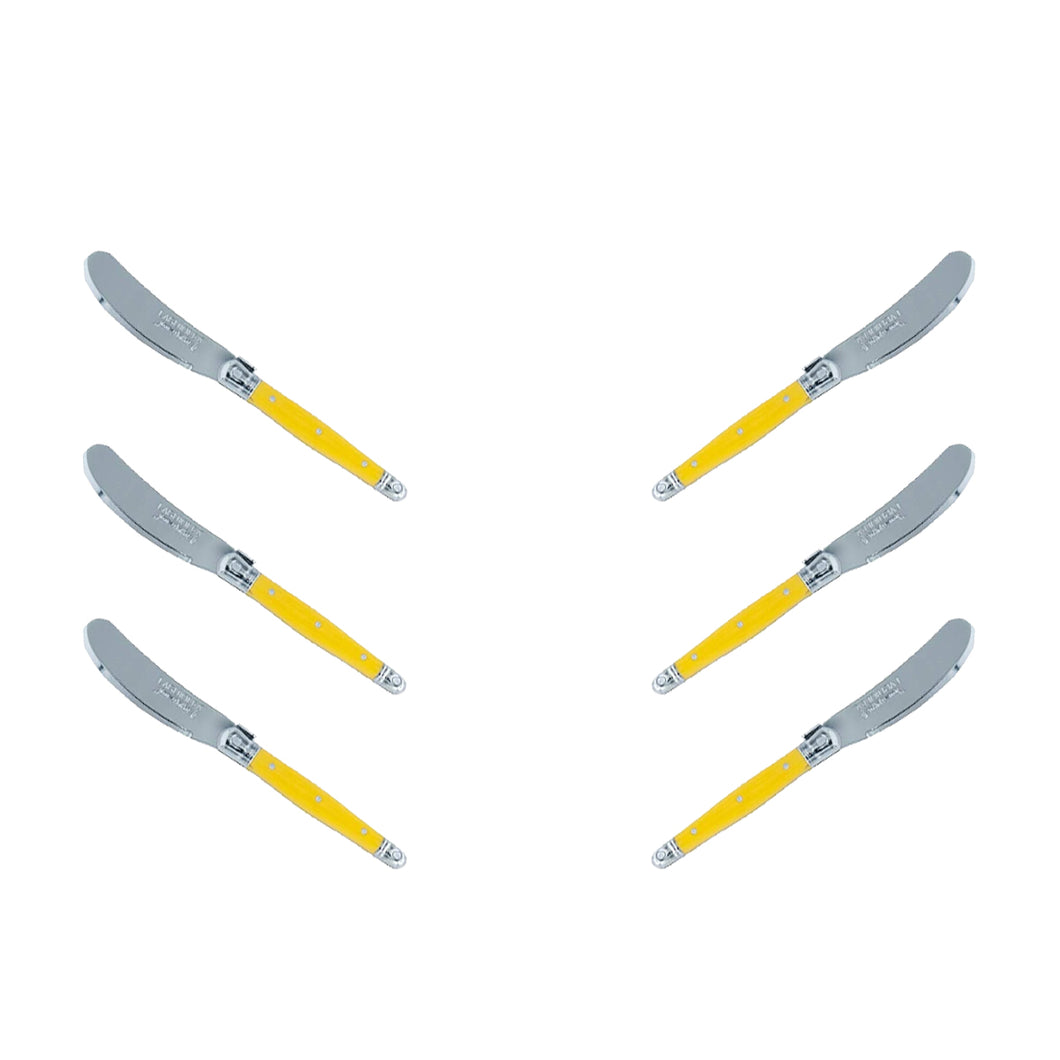 (D) Cheese Knives Butter Spreader Stainless Steel Knife Set Laguiole (6, Yellow)