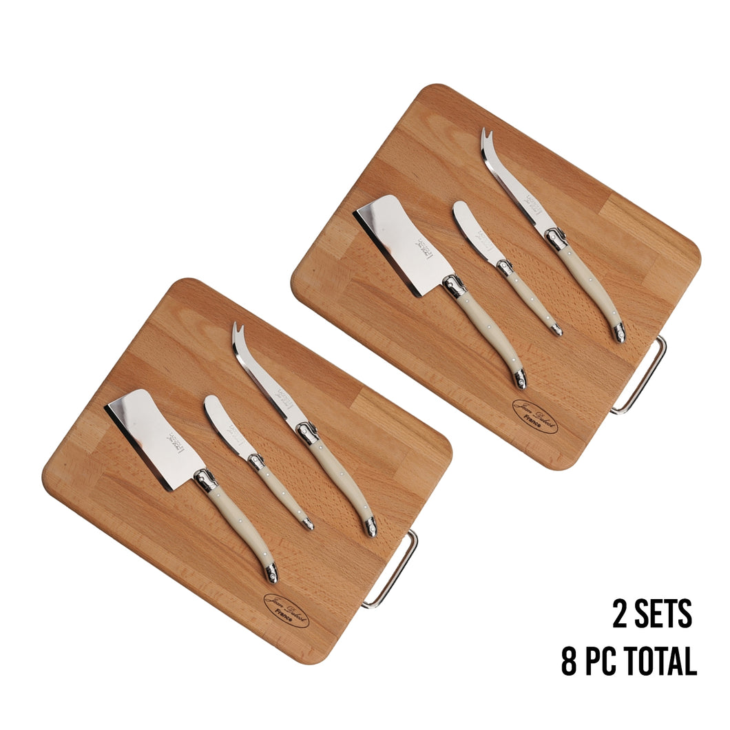 (D) Jean Dubost, Laguiole French Olive Wood 4pc Cheese Board Set, Vintage 2 PACK