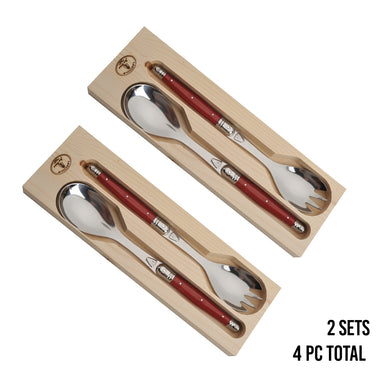 (D) Laguiole Flatware, Jean Dubost Salad Servers in a Tray 2-p 2 PACK (Red)
