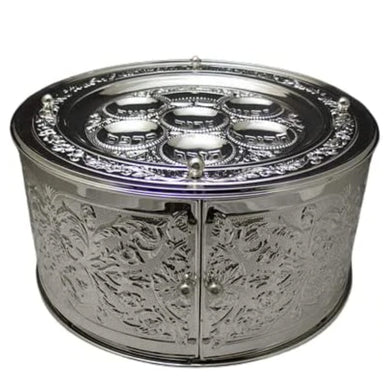 (D) Judaica Beautiful Three Tier Seder Plate with Sliding Doors 14x7 Inch