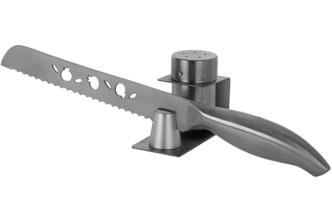 (D) Judaica Stainless Challah Cutter with Salt Holder Modern Home Decor