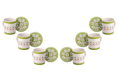 (D) Judaica Mah Jongg Mug and Coaster in Melamine 3.5x3'' Set of 6