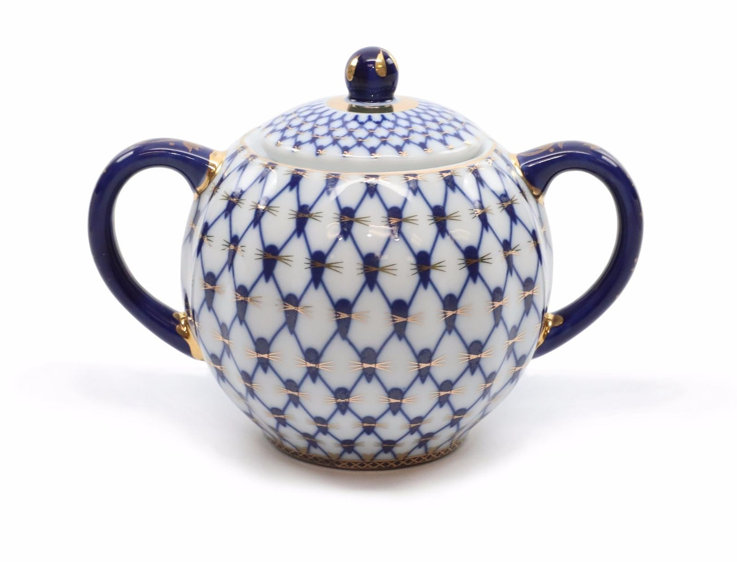 Royalty Porcelain Lomonosov Cobalt Blue Sugarpot, Old-Fashioned Russian Ornament
