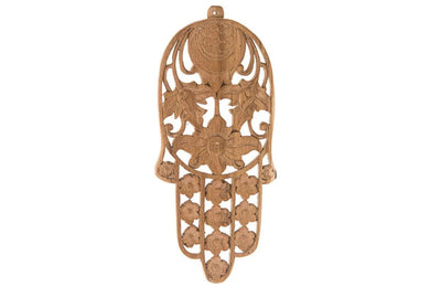 (D) Judaica Wall Hamsa Hand Carved Teak Wooden Traditional Jewish Sign