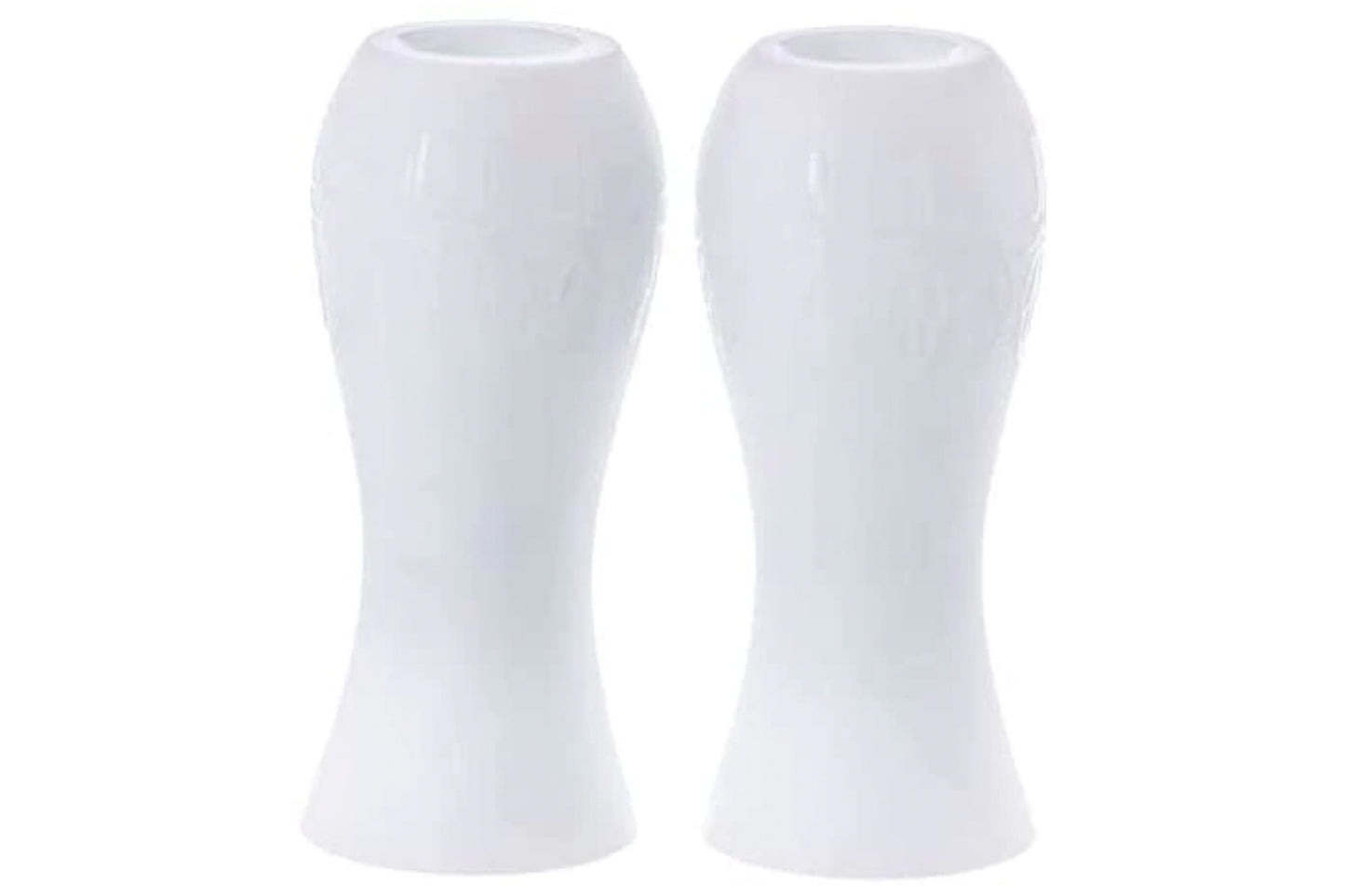 (D) Judaica White Opaugue Trilles Candlestick Holders 2 Pc 4.5 H