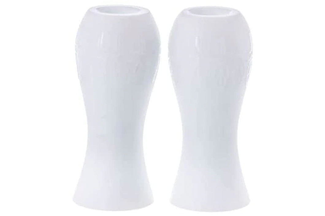 (D) Judaica White Opaugue Trilles Candlestick Holders 2 Pc 4.5 H