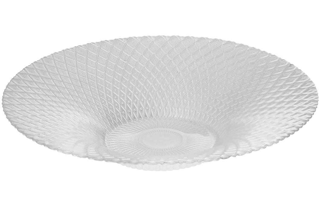 (D) Judaica Round Glass Bowl Mesh Decor for Pasta, Salad 16 Inch (White)