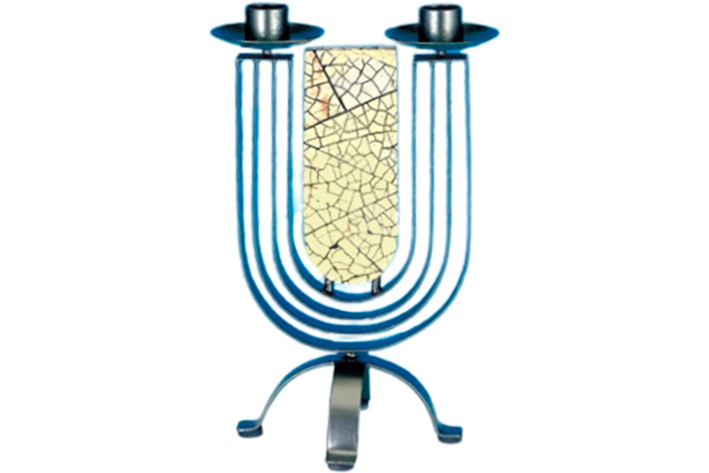 (D) Judaica Stone and Pewter Shabbat Candleholder for 2 Candles