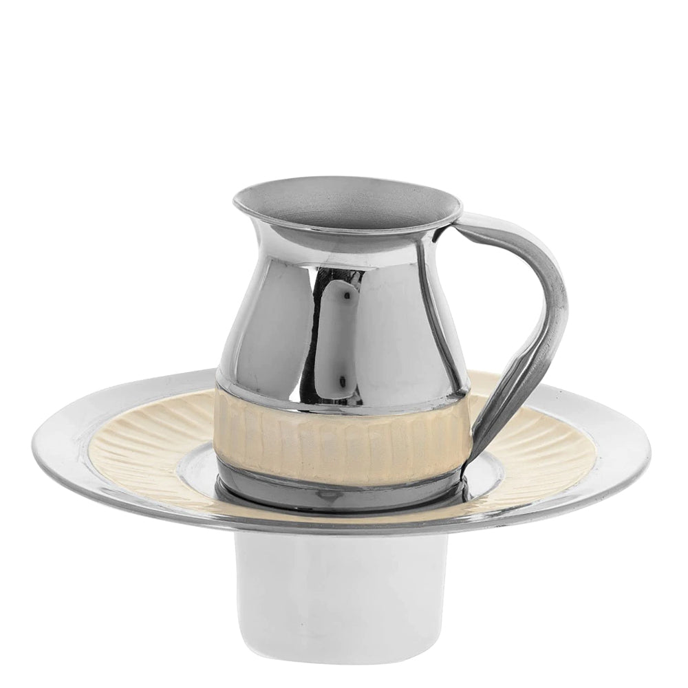 (D) Judaica Stainless Steel Mayim Achronim Cup with Tray 5'' (Gold)