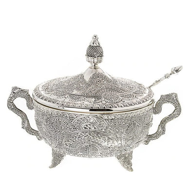 (D) Judaica Honey Dish Filegree Silver Plated for Rosh Hashanah