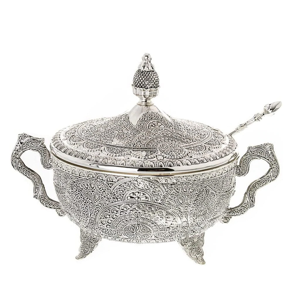 (D) Judaica Honey Dish Filegree Silver Plated for Rosh Hashanah