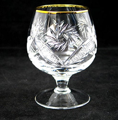 Set of 6 Vintage Crystal Cognac Snifters With Gold Rim 7 oz