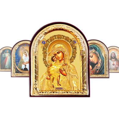 (D) Gold Foil Arched Icon with Stand and Hanging Hole - Elegant Decorative Accent for Home or Office 4 1/16 Inch (22 Icon Style)
