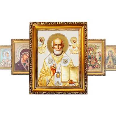 (D) Hanging Wooden Gold Foil Frame with Icon - 9 1/2