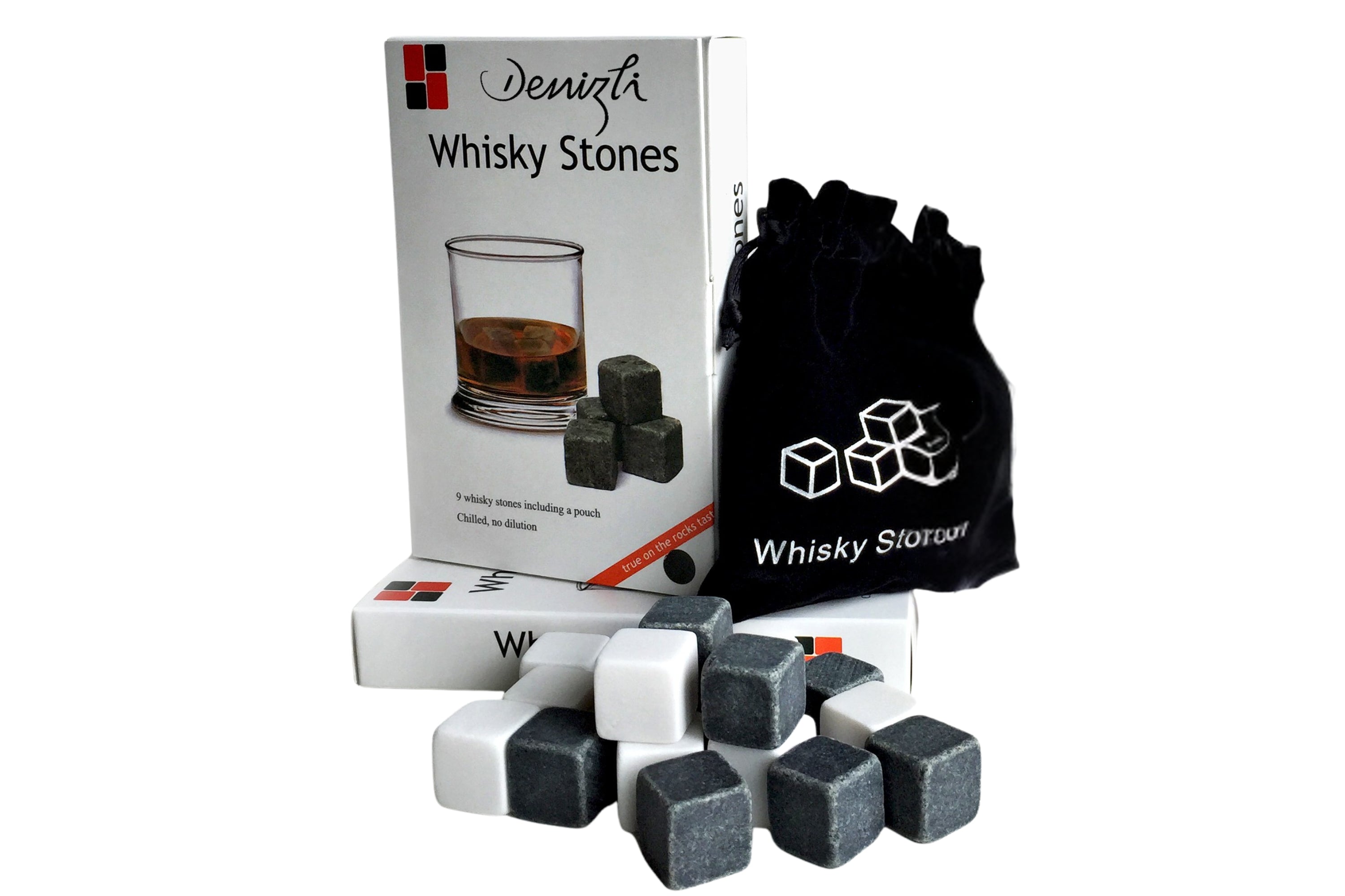 Denizli Spirits SET of 18 pcs - Black and White Premium Whiskey Stones, Rocks