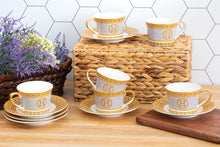 Royalty Porcelain Tea Set - Luxurious 12 Piece Service for 6 - Ornate Mosaic and 24K Gold Leaf Accents - 6 oz Cups and Saucers - Tea Party Set for Black Tea, Cappuccino or Decor