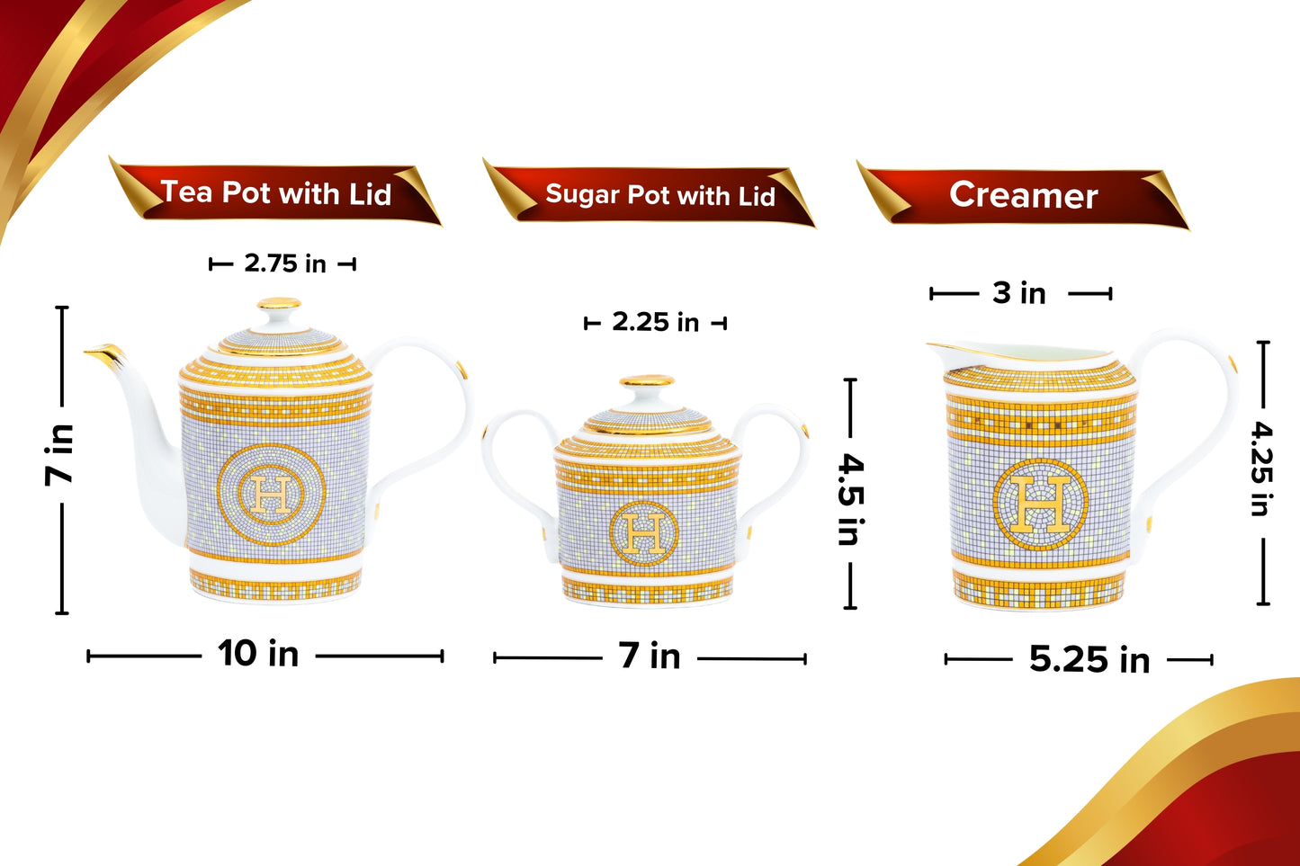 Royalty Porcelain Luxurious Tea Set - 17 Piece Service for 6 - Ornate Mosaic Pattern - Hand Painted Gold Detailing - Tea Sets For Adults - Includes Teapot, Cups, Saucers, Sugar Bowl, Creamer