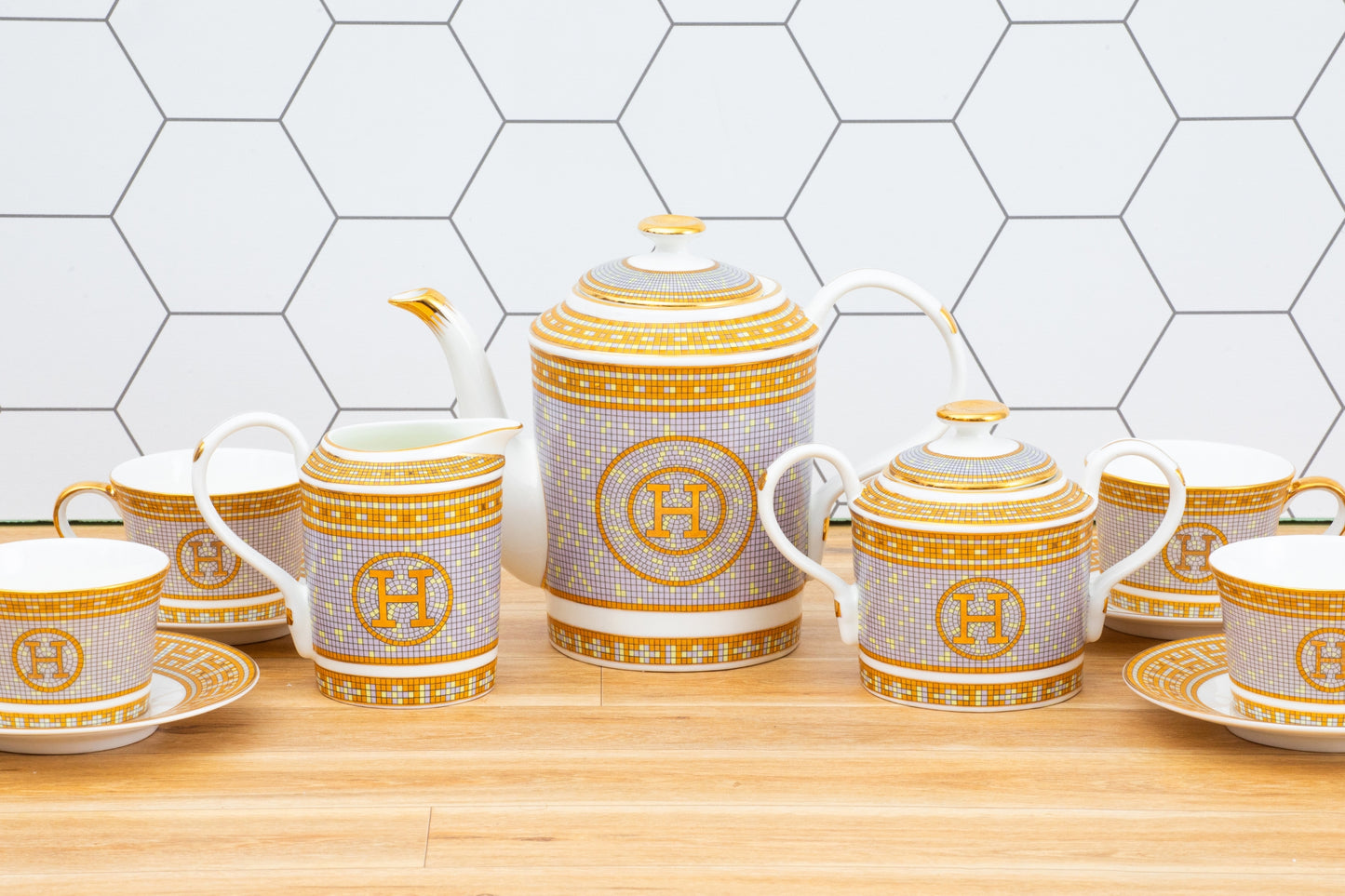 Royalty Porcelain Luxurious Tea Set - 17 Piece Service for 6 - Ornate Mosaic Pattern - Hand Painted Gold Detailing - Tea Sets For Adults - Includes Teapot, Cups, Saucers, Sugar Bowl, Creamer