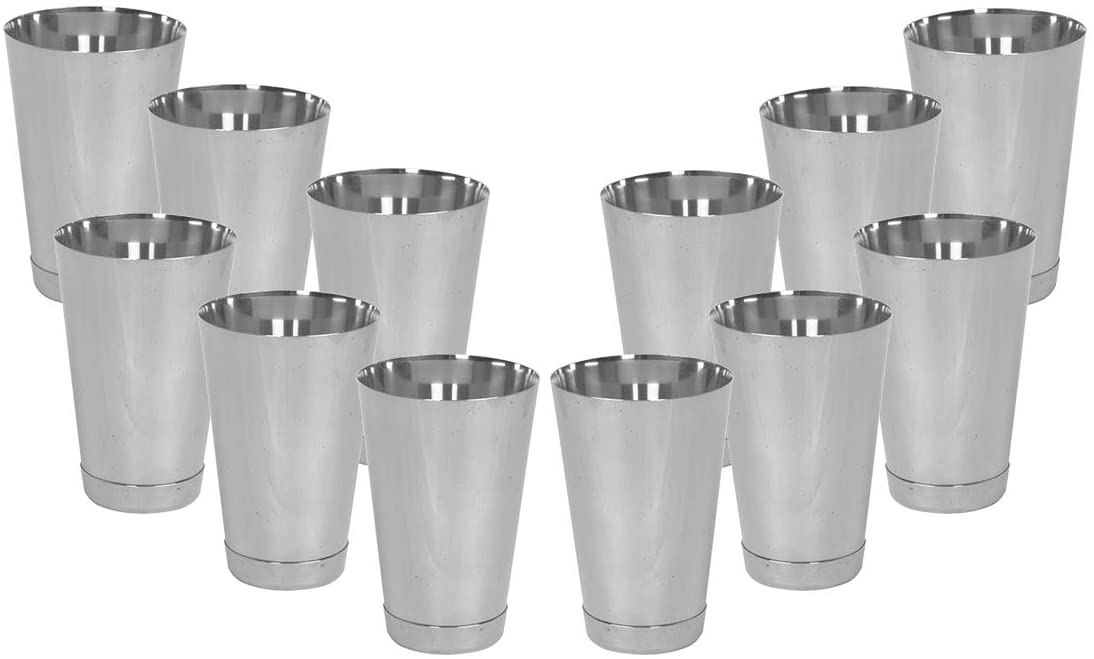 Stainless Steel Bar Shaker with Straight Lip, Malt Cup for Mixing Cocktail, Barware 15 OZ Set of 1, 2, 6, or 12 Pieces