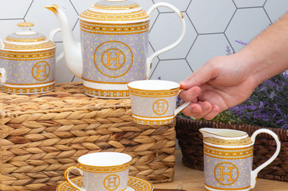 Royalty Porcelain Luxurious Tea Set - 17 Piece Service for 6 - Ornate Mosaic Pattern - Hand Painted Gold Detailing - Tea Sets For Adults - Includes Teapot, Cups, Saucers, Sugar Bowl, Creamer