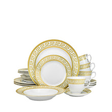 20 Piece Greek Key Gold Decorated Dinner Set for 4, Fine Porcelain