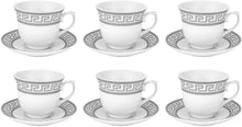 12 Piece Tea or Coffee Set Platinum (Silver) Greek Key, Espresso Set 4 oz