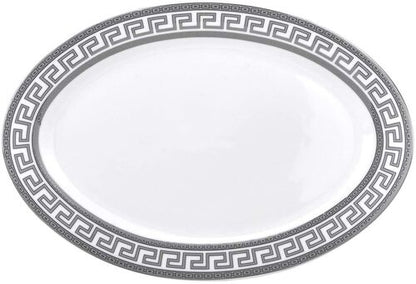 Vintage Platinum 57-pc Dinnerware Set for 8 'Greek Key' Silver,  Fine Porcelain