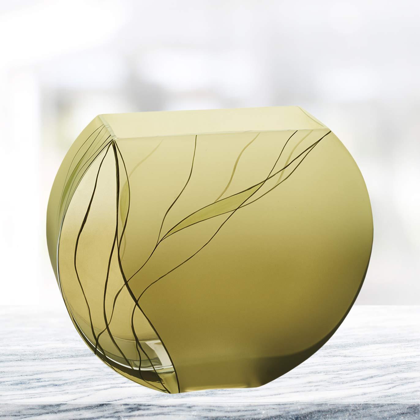 (D) Handcrafted 'Evergreen' Decorative Crystal Glass Flower Vase 9in