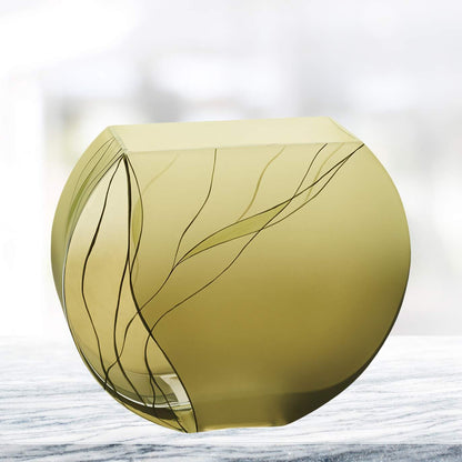 (D) Handcrafted 'Evergreen' Decorative Crystal Glass Flower Vase 9"