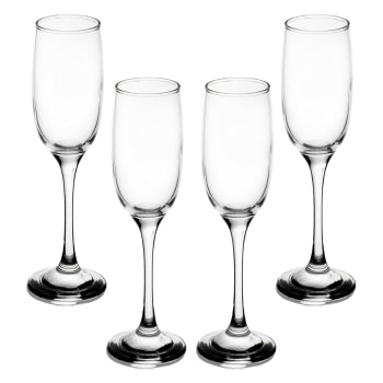 Clear Flute Glassware, 6.5 Ounce - Set of 4, Stemmed Champagne Glasses - Transparent Glass for Wine and Beverages - Elegant Drinkware for Special Occasion, Birthday, Party and Weddings