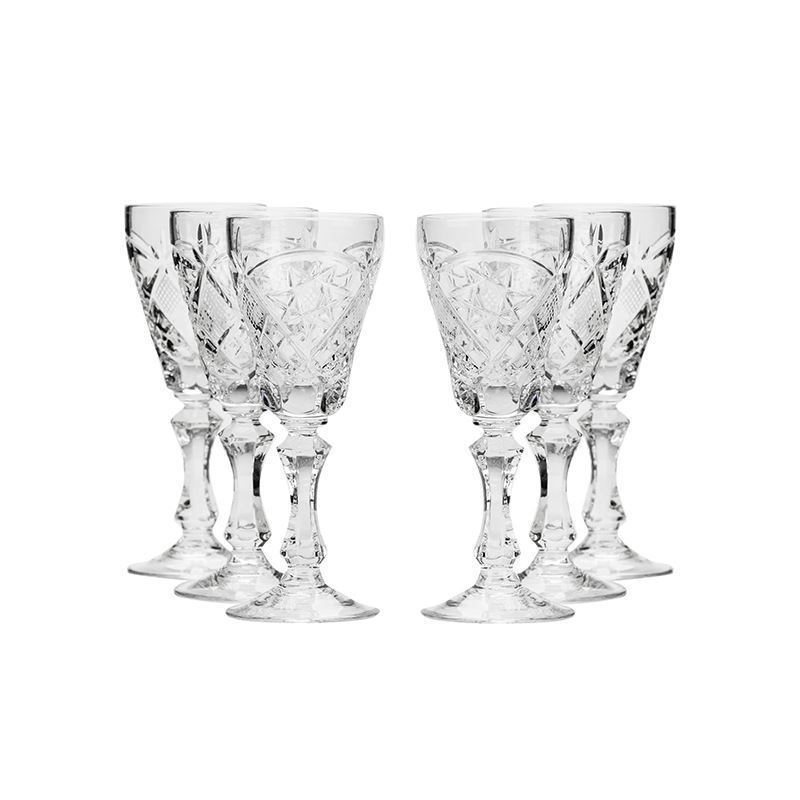 Set of 6  Vintage Cut Tulip Shaped Crystal Glasses on Stem Tequila/Vodka/Liquor 2 oz