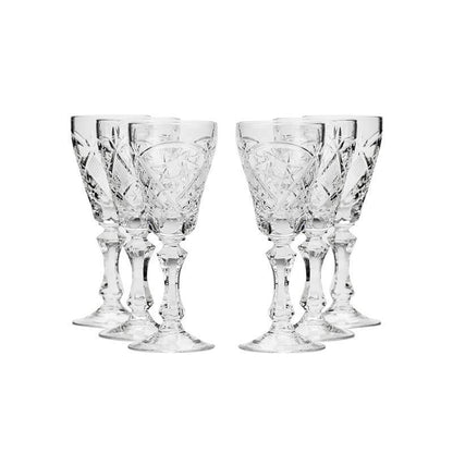 Set of 6  Vintage Cut Tulip Shaped Crystal Glasses on Stem Tequila/Vodka/Liquor 2 oz